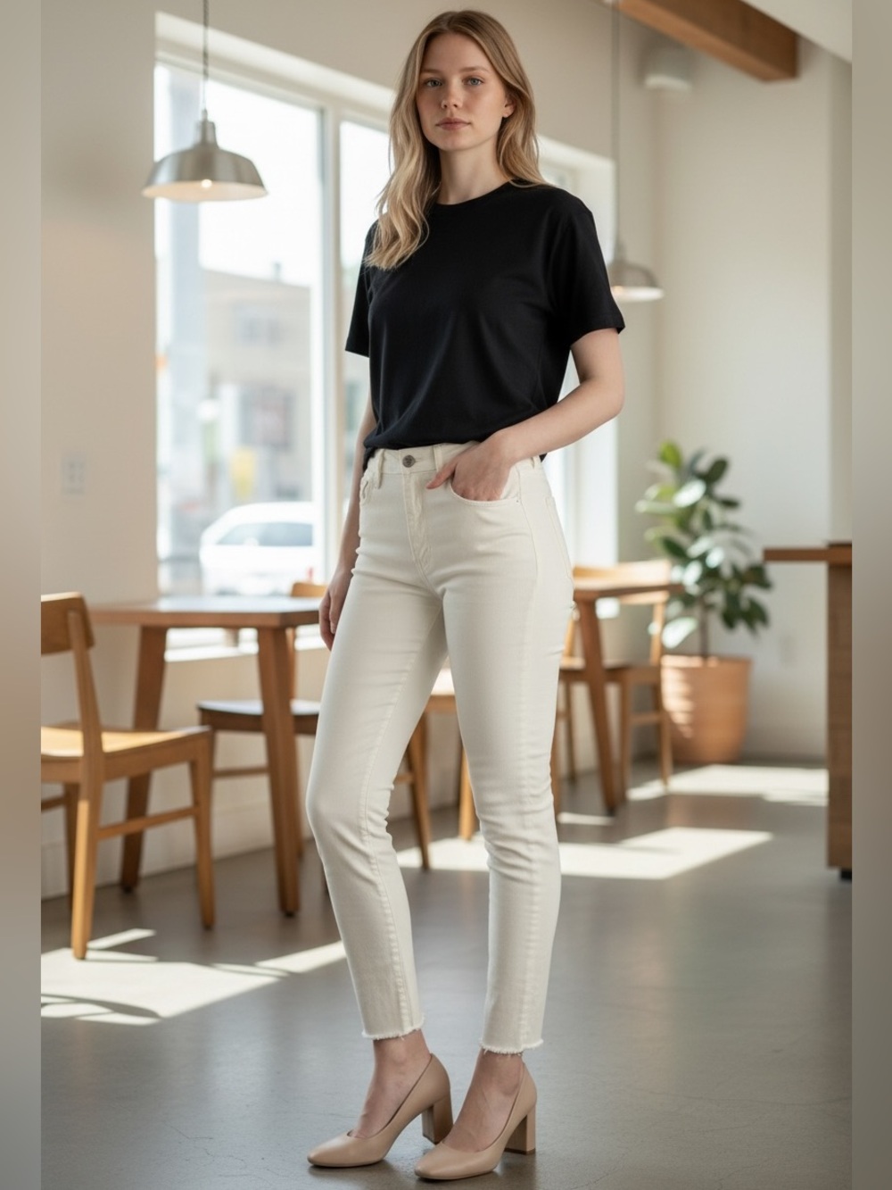 MOTHER High Wasted Looker Ankle Fray White Denim Jeans